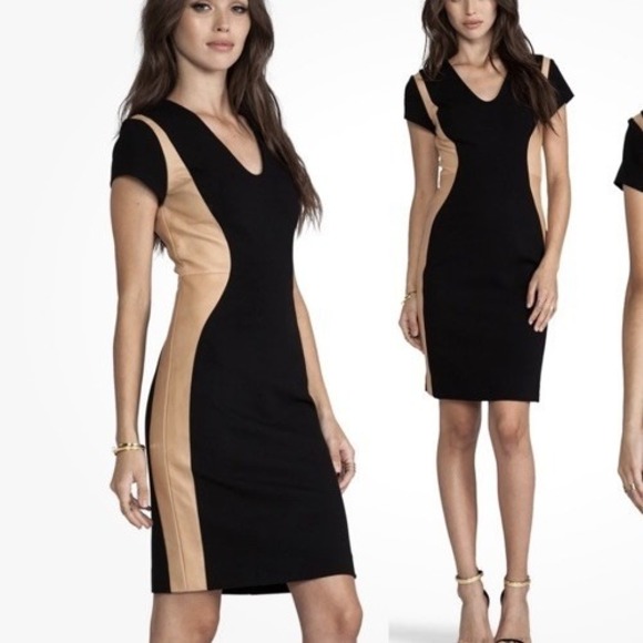 Diane Von Furstenberg Dresses & Skirts - Diane Von Furstenberg Dayton Leather Cocktail Dress Camel & Black Women's Size 8